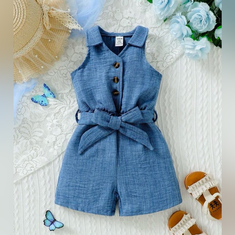Baby Girl Elegant & Basic Halter Neck Soft Denim-Look Casual Romper size 2-3 yrs